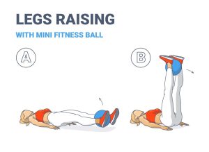 Legs raising with mini fitness ball.