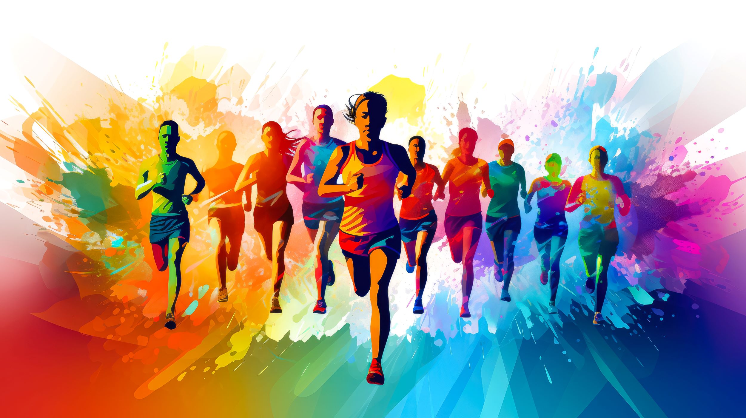 Colorful runners running on a colorful background.