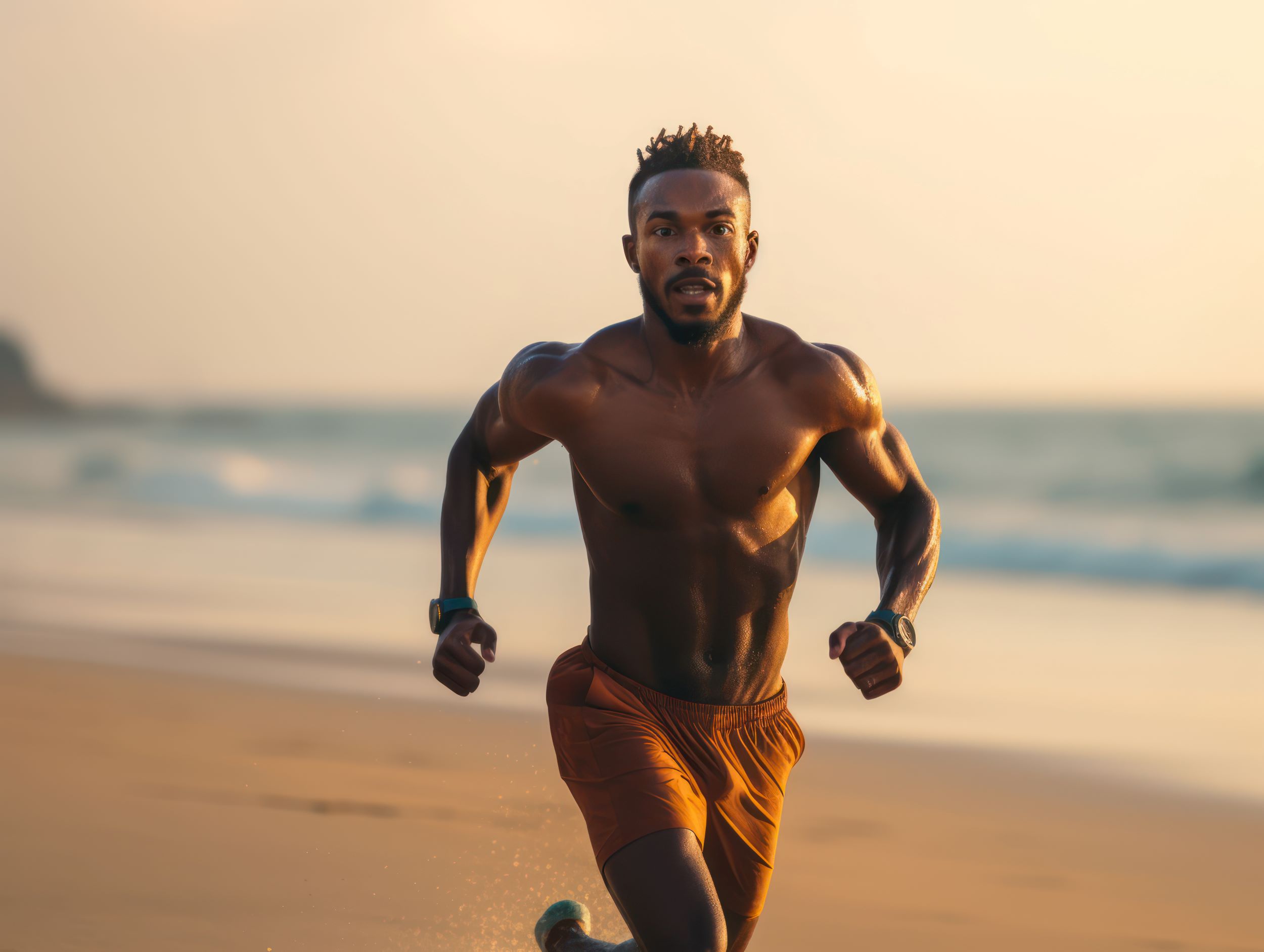 A man running on a beach.